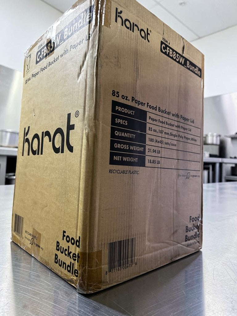 Elite Condition – Karat C-FB85W_Bundle – 85 oz. White Paper Food Buckets with Matching Paper Lids – 187 mm – 180 Sets per Case – New/Open Case!