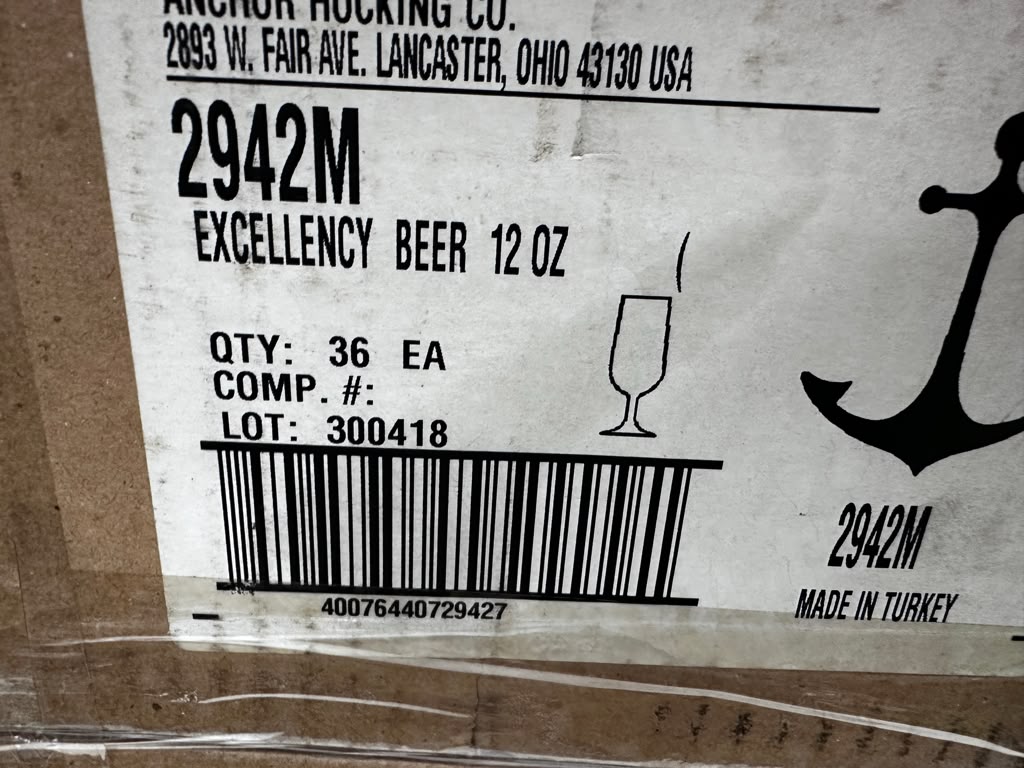 Pristine Condition – Anchor Hocking 2942M Excellency 12 oz Glass Pilsner / Beer Glasses – Quantity 2 Cases – 72 Total – Brand New!