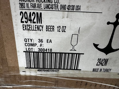 Pristine Condition – Anchor Hocking 2942M Excellency 12 oz Glass Pilsner / Beer Glasses – Quantity 2 Cases – 72 Total – Brand New!