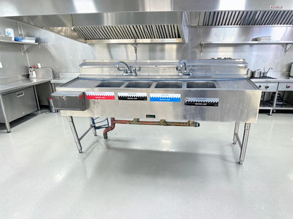 Outstanding Condition – Krowne KR24-64C – Royal Series 72" Four-Compartment Underbar Sink – Dual Drainboards – Stainless Steel – NSF Certified – Ready for Commercial Use!