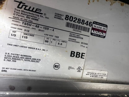 Superb Condition – True TSSU-48-12D-4 – 48″ Four-Drawer Sandwich/Salad Prep Table – 12-Pan Refrigerated Top – 115V – Fully Tested & Operational!