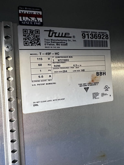Superior Condition – True T-49F-HC – 54 1/8" Two-Section Reach-In Freezer – 49 Cu. Ft. – 115V – ENERGY STAR® – Fully Tested & Operational!