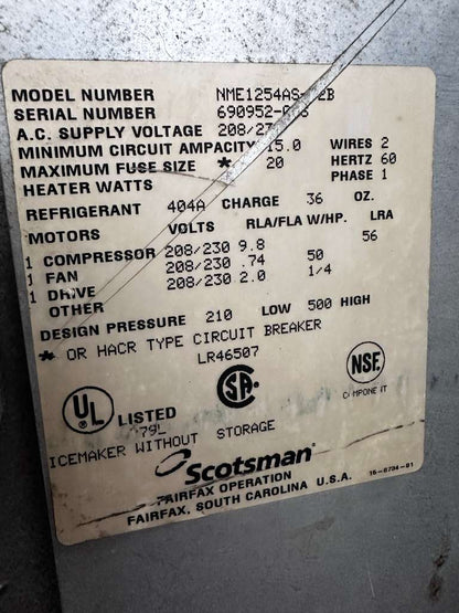 Outstanding Condition – Scotsman NME1254AS-32B – 30" Air-Cooled Nugget / Flake-Style Ice Machine Head – 1,220 lb/24 Hr – 208/230V – Fully Tested & Operational!