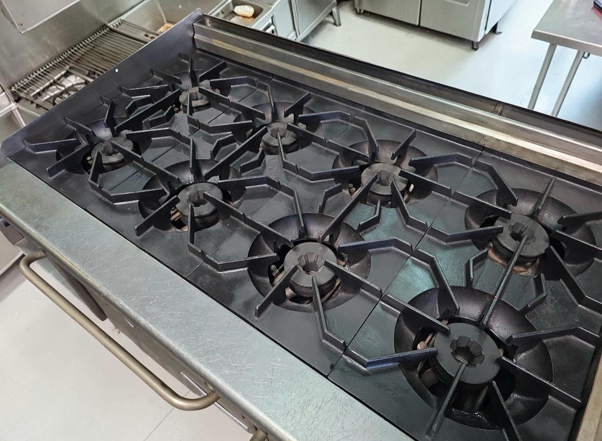 Outstanding Condition - Montague Grizzly 60" - Commercial Gas Range - 8 Open Burners + Raised Griddle - Double Convection Ovens - Fully Tested & Operational!