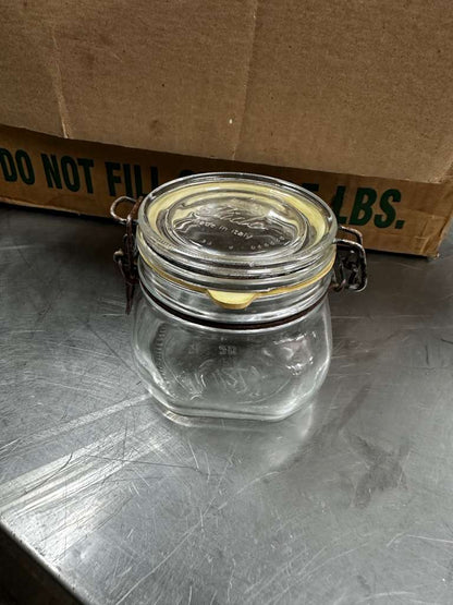 Pristine Condition – Bormioli Rocco Fido 1/2 Liter Glass Jar Set – Airtight Clamp Lid – Made in Italy – One Box – Ready for Use!