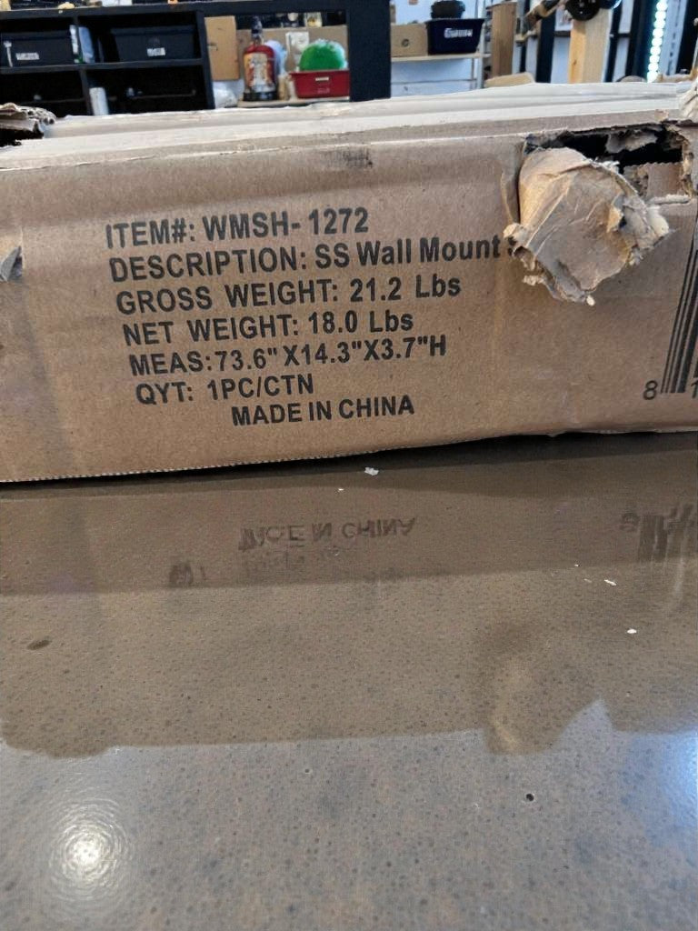 Brand New – Scratch & Dent – Koolmore 12" x 72" Stainless Steel Wall Shelf