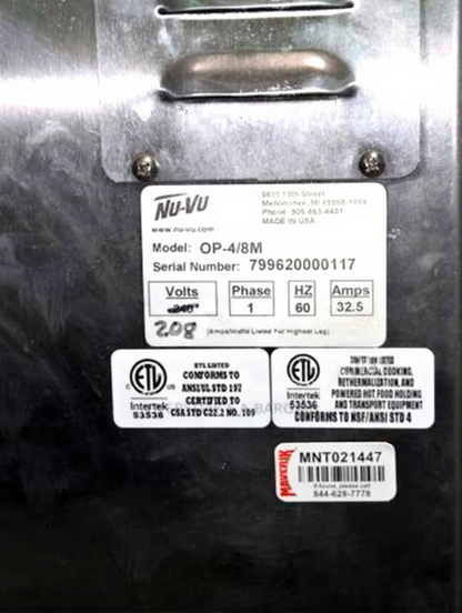 Exceptional Condition – Nu-Vu OP-4/8M Electric Convection Oven & Proofer Combo – 208V / Single Phase – Fully Tested & Working!