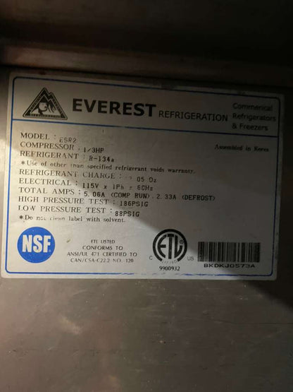 Premium Condition – Everest Commercial Reach-In Refrigerator – 115V / Single Phase – Fully Tested & Working!