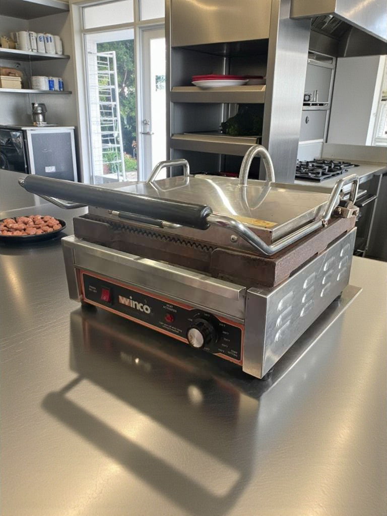 Immaculate Condition – Winco Commercial Countertop Single Panini Grill – 120V – Fully Tested & Working!