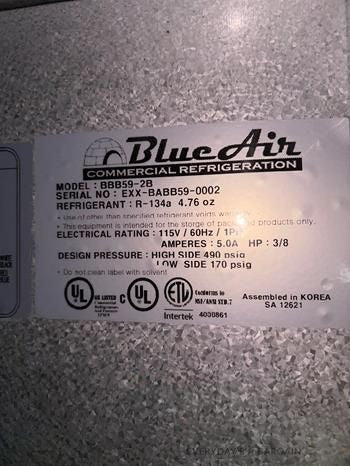 Exceptional Condition – Blue Air BBB59-2B-HC – 59" Commercial Back Bar Cooler – 2 Sliding Glass Doors – Black Finish – 19.4 Cu. Ft. – 115V – UL / ETL Listed – Fully Tested & Operational!