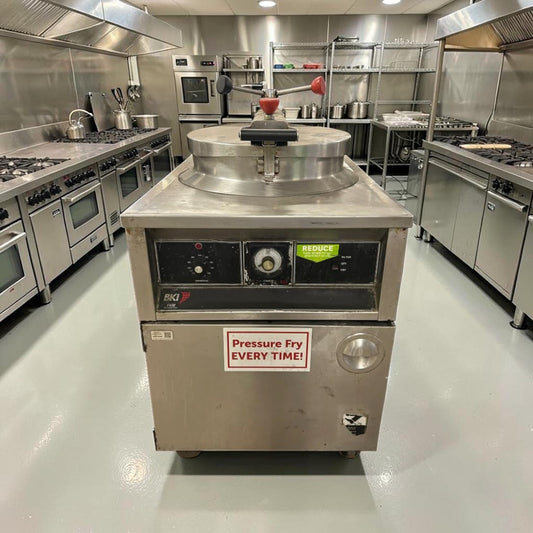 Superior Condition – BKI FKM – Heavy-Duty Electric Pressure Fryer – 75 lb. Oil Capacity – Built-In Filtration – 17 kW – 208V, Three Phase – NSF & UL Listed – Fully Tested & Operational!
