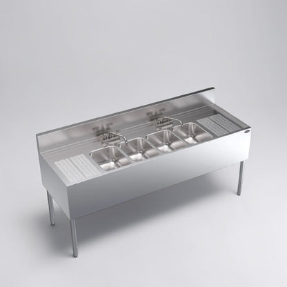 Outstanding Condition – Krowne KR24-64C – Royal Series 72" Four-Compartment Underbar Sink – Dual Drainboards – Stainless Steel – NSF Certified – Ready for Commercial Use!
