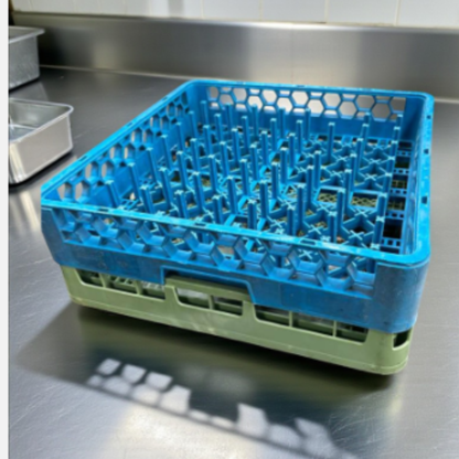 Excellent Condition – Commercial Dishwasher Peg Rack Set – Quantity 2 – Full-Size Dishwashing Racks – Blue / Green – Ready for Use!