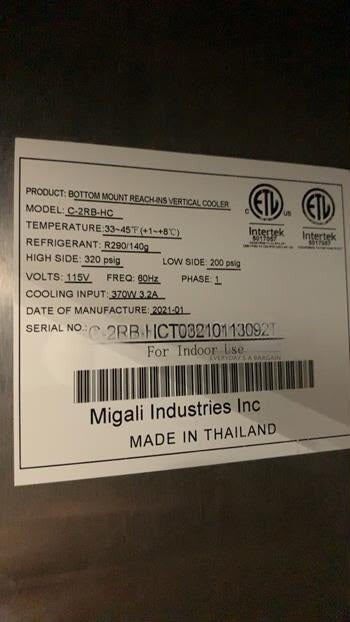 Top-Tier Condition – Migali C-2RB-HC – 54.4" Two-Section Commercial Reach-In Refrigerator – 49 Cu. Ft. – 2 Solid Doors – Bottom-Mount Compressor – 115V – R290 – Fully Tested & Operational!