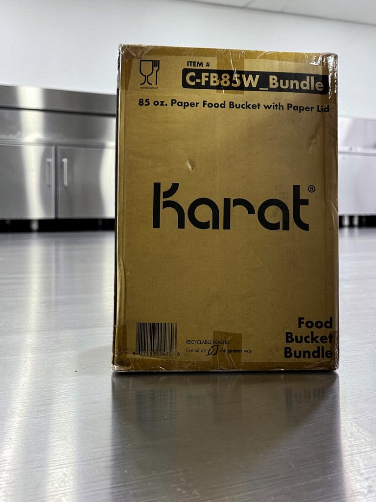 Elite Condition – Karat C-FB85W_Bundle – 85 oz. White Paper Food Buckets with Matching Paper Lids – 187 mm – 180 Sets per Case – New/Open Case!
