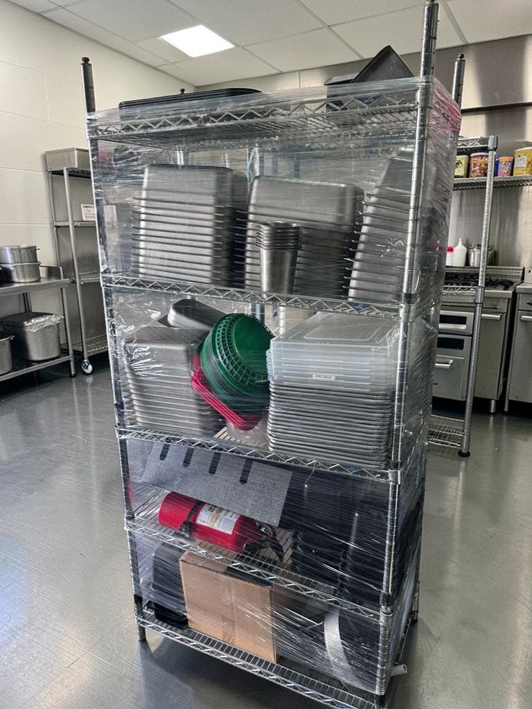 Premium Condition – NSF Chrome Wire Shelving Rack – 4-Tier Commercial Storage Unit w/ Food Pans & Accessories – Heavy-Duty – Fully Inspected!