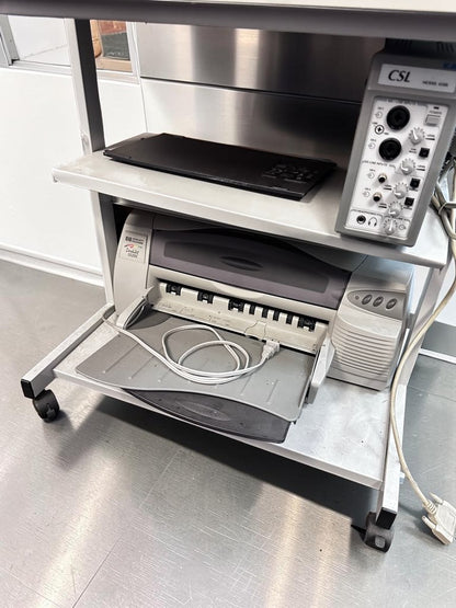 Optimal Condition – Complete Mobile Computer Workstation Bundle – Dell Monitor, Desktop Computer, Keyboard, Mouse, Printer, Speakers & Rolling Equipment Cart – Fully Tested & Operational!