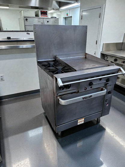 Superior Condition – Vulcan 36C-2B24GTN – Endurance 36" Natural Gas Range – 2 Burners – 24" Thermostatic Griddle – Convection Oven Base – 135,000 BTU – NSF / CSA Listed – Fully Tested & Operational!