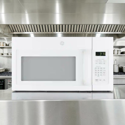 Brand-New Condition – GE JVM3160DF9WW – 1.6 Cu. Ft. Over-the-Range Microwave – 1,000W Cooking Power – 300 CFM Vent – White – 120V
