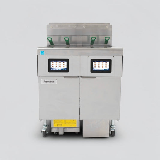 Prime Condition – Frymaster 2FQG30U FilterQuick – Dual Commercial Natural Gas Fryer Battery – Two 30-Lb. Frypots – SMART4U 3000 Controllers – Built-In Filtration – 140,000 BTU – Fully Tested & Operational!
