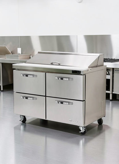 High-Quality Condition – Blue Air BLPT48-D4-HC – 48" Two-Section Sandwich & Salad Prep Table – 4 Drawers – 12 Pan Capacity – 13.1 Cu. Ft. – 115V – ETL / NSF Listed – Fully Tested & Operational!