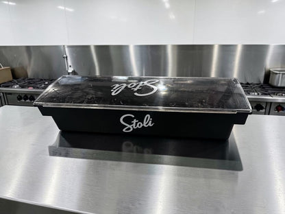 Excellent Condition – Stoli Bar Condiment Caddy – Black Plastic Garnish Tray with Clear Lid – 6-Compartment Bar Organizer – Fully Inspected & Ready for Use!
