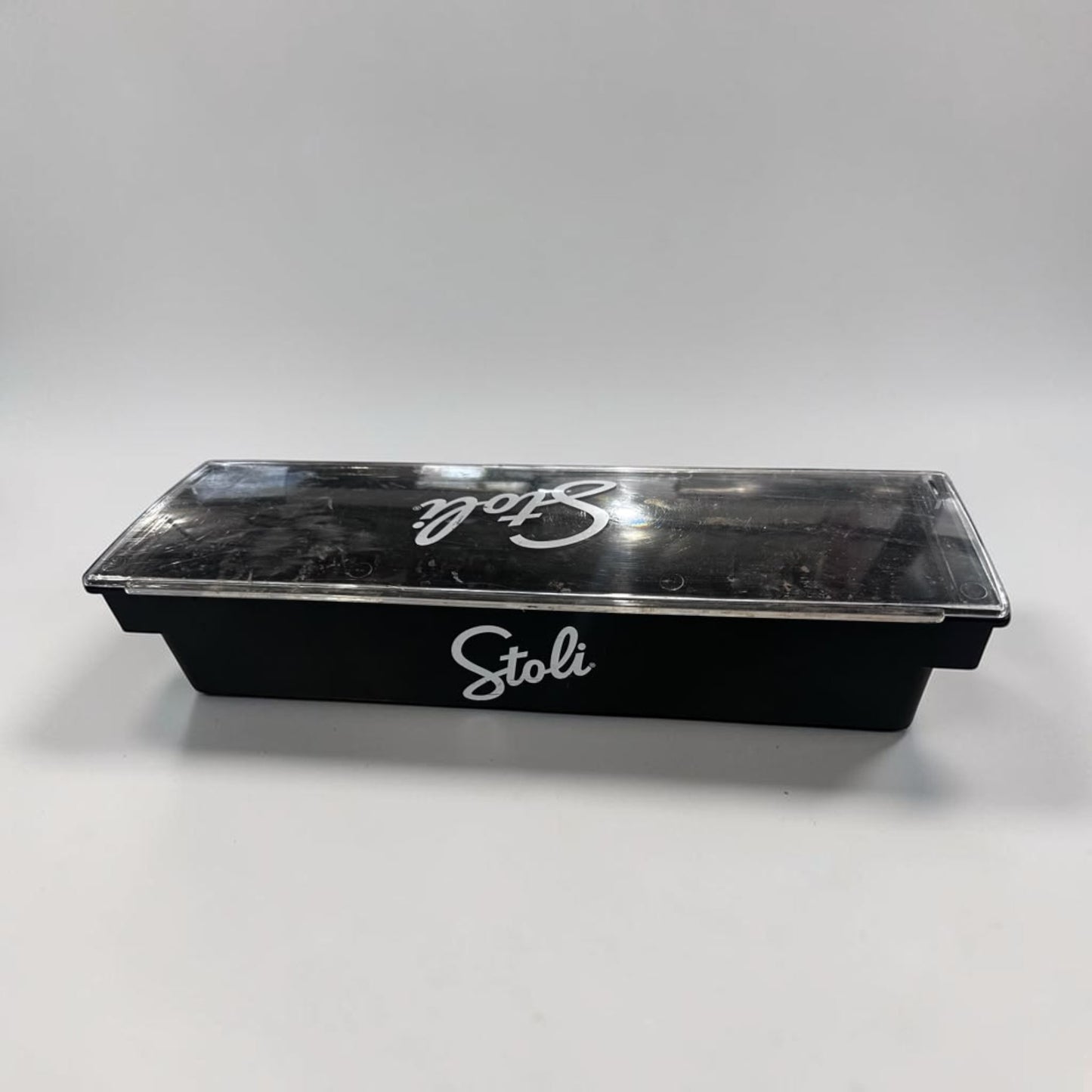Excellent Condition – Stoli Bar Condiment Caddy – Black Plastic Garnish Tray with Clear Lid – 6-Compartment Bar Organizer – Fully Inspected & Ready for Use!