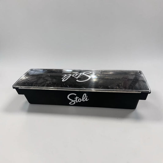 Excellent Condition – Stoli Bar Condiment Caddy – Black Plastic Garnish Tray with Clear Lid – 6-Compartment Bar Organizer – Fully Inspected & Ready for Use!