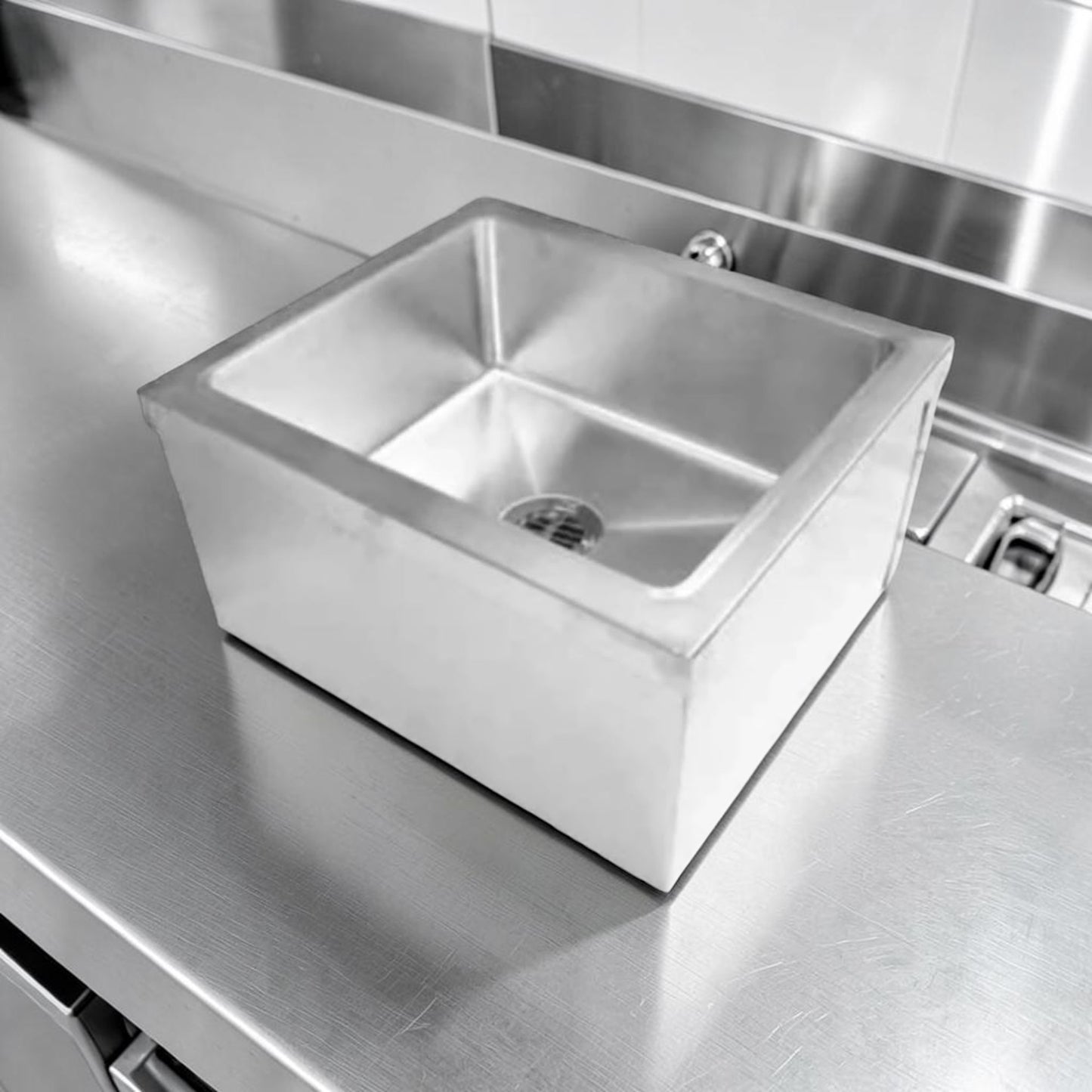 Brand New Condition – Kintera KMS1 – Stainless Steel Floor-Mounted Mop Sink – 20" x 16" x 6" Bowl – 16 Gauge 304 Stainless Steel – NSF Certified – Ready for Immediate Use!