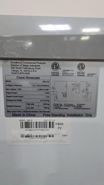 Excellent Condition – Excellence Commercial Products VBN-3D – 29" Dual-Temp Chest Showcase Refrigerator / Freezer – Sliding Glass Lids – 3.35 Cu. Ft. – 115V – R600a – Fully Tested & Operational!