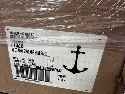 Pristine Condition – Anchor Hocking 7732U – New Orleans 12 Oz. Rim-Tempered Beverage Glass – New in Original Cases & Ready for Commercial Service!