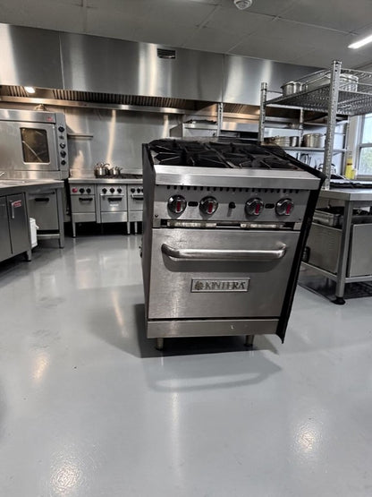 Dependable Condition – Kintera KR4 – 24" Commercial Natural Gas Range – Four 30,000 BTU Open Burners – Standard Oven – 150,000 Total BTU – Fully Tested & Operational!