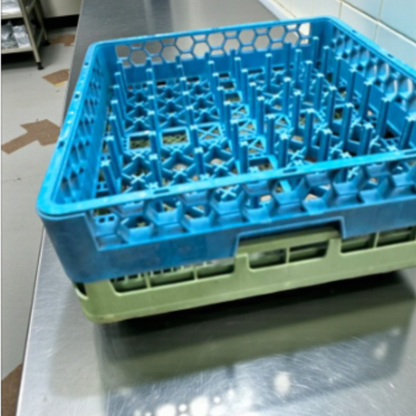 Excellent Condition – Commercial Dishwasher Peg Rack Set – Quantity 2 – Full-Size Dishwashing Racks – Blue / Green – Ready for Use!