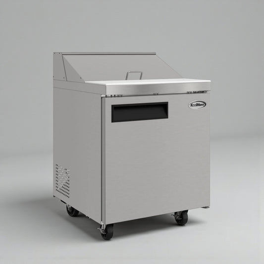 Brand New Premium Condition – KoolMore KM-PTR27-1D – Commercial 1-Door Refrigerated Salad & Sandwich Prep Table – 27 in – 8 Pan Capacity – Stainless Steel – UL & NSF Listed – Never Used, Original Box!