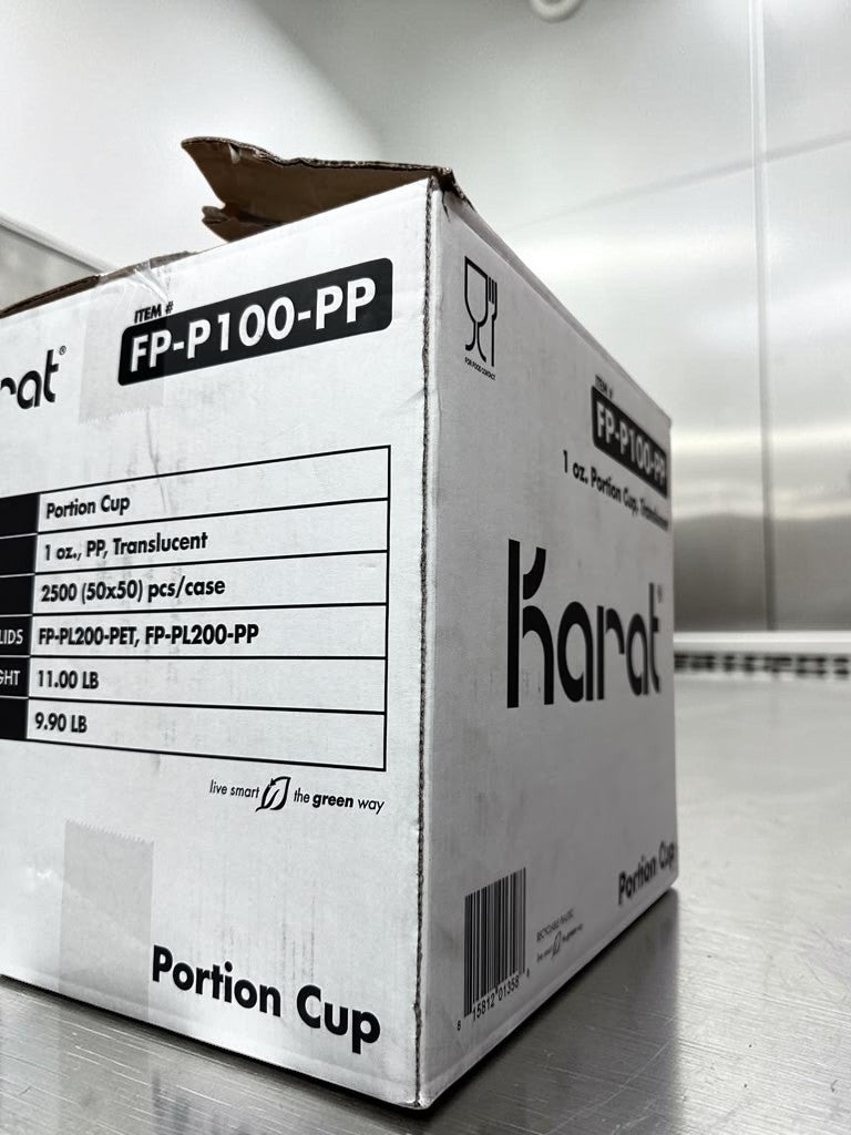 Pristine Condition – Karat FP-P100-PP – 1 oz. Clear Squat Polypropylene Portion Cups – 2,500 Cups per Case – Recyclable Disposable Foodservice Cups – New/Open Case!