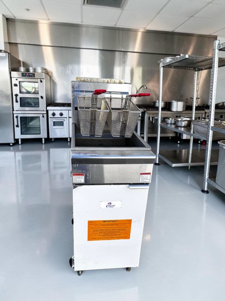 Dependable Condition – Cooler Depot HFRF-120B-NG – Commercial 50 lb. Natural Gas Floor Fryer – Four Burners – 120,000 BTU – Twin Baskets – ETL & NSF Certified – Fully Tested & Operational!