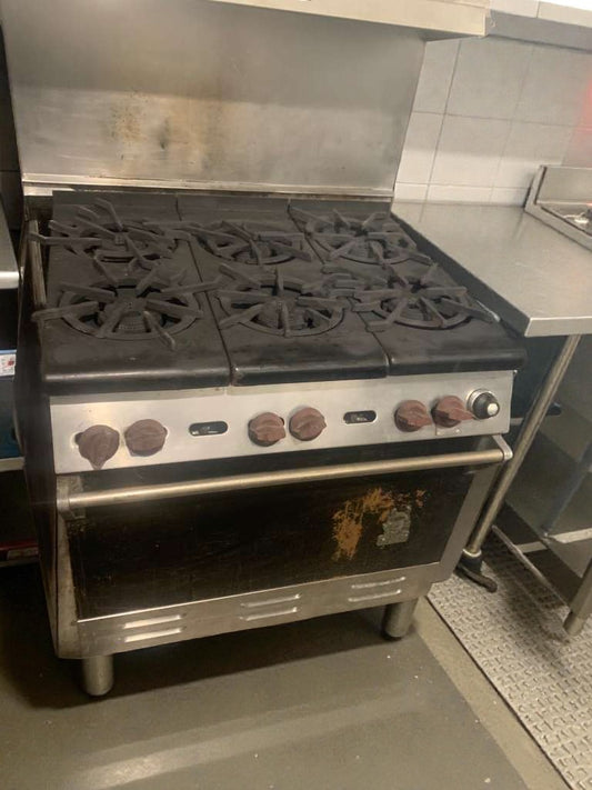 Refined Condition – Commercial 6-Burner Gas Range w/ Oven – Fully Tested & Working