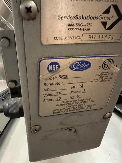 Top-Tier Condition – Globe SP20 – Commercial 20-Quart Planetary Mixer – 1/2 HP – Stainless Steel Bowl – NSF – 110V – Fully Tested & Operational!