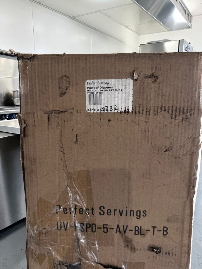 Pristine Condition – Perfect Servings UV-PSPD-5-AV-BL-T-B – 5-Select Tall Dual LED Translight Coffee Condiment Powder Dispenser – New / Open Box – Ready for Commercial Use!