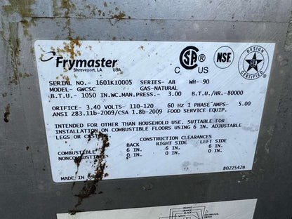 Exceptional Condition – Frymaster GWCSC – Commercial Gas Pasta Cooker / Water Cooker – 15 Gallon – Natural Gas – 80,000 BTU – NSF / CSA Certified – Fully Tested & Operational!