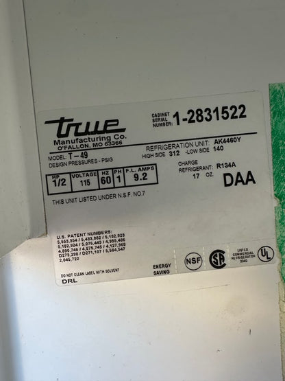 Elite Condition – True T-49 – 54 1/8" Two-Section Reach-In Refrigerator – 2 Solid Doors – R134A – 115V – Fully Tested & Operational!