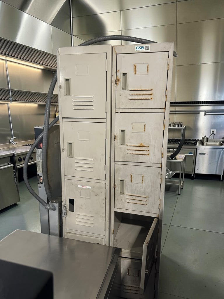 High-Quality Condition – Quantity 2 Commercial 3-Tier Steel Storage Lockers – 6 Total Compartments – Ventilated Lockable Doors – Heavy-Duty Freestanding Design – Fully Functional!