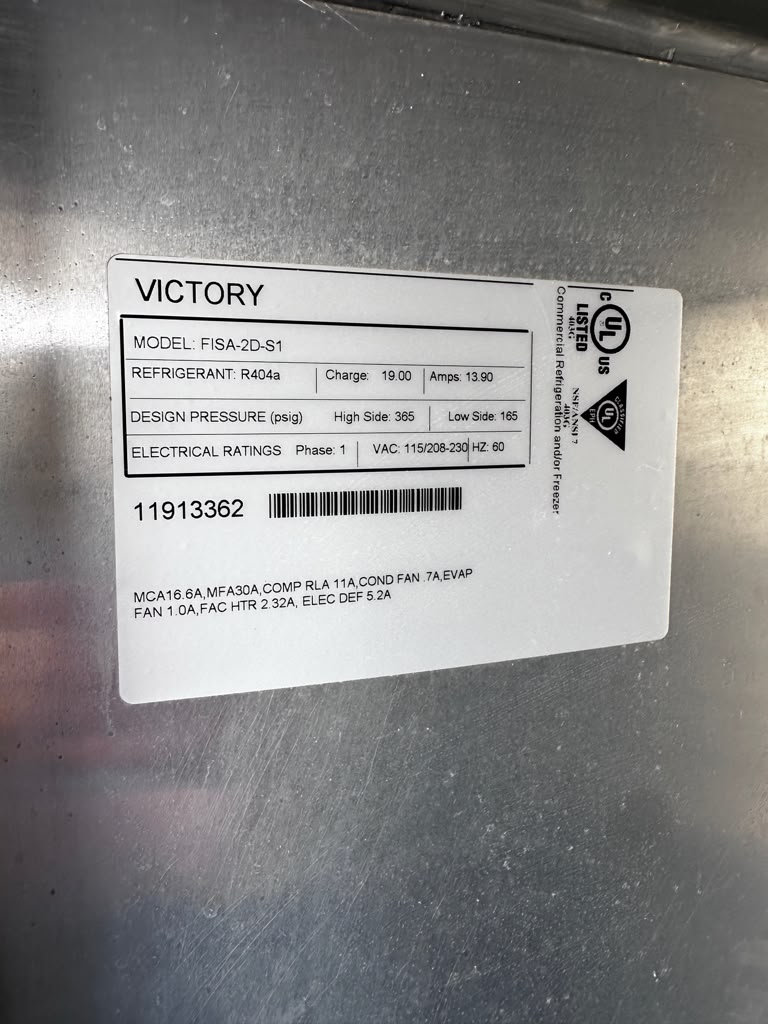 Outstanding Condition – Victory FISA-2D-S1 – 68" Two-Section Commercial Roll-In Freezer – 71 Cu. Ft. – Two Solid Doors – Stainless Steel – Fully Tested & Operational!