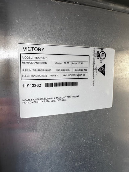 Outstanding Condition – Victory FISA-2D-S1 – 68" Two-Section Commercial Roll-In Freezer – 71 Cu. Ft. – Two Solid Doors – Stainless Steel – Fully Tested & Operational!