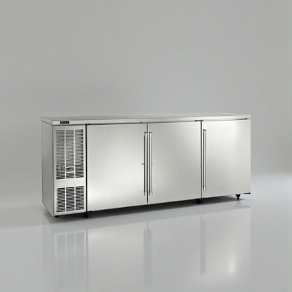 Top-Tier Condition – Perlick BBS84-SS-L-STK – 84" Stainless Steel Back Bar Refrigerator – 3 Swinging Solid Doors – 24.8 Cu. Ft. – 115V – NSF / cULus Listed – Fully Tested & Operational!