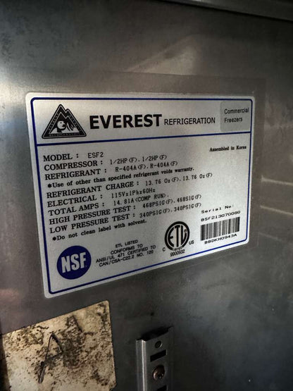 Top-Tier Condition – Everest ESF2 – Commercial Reach-In Freezer – 2 Section – 48 Cu. Ft. – NSF / ETL Listed – Fully Tested & Operational!