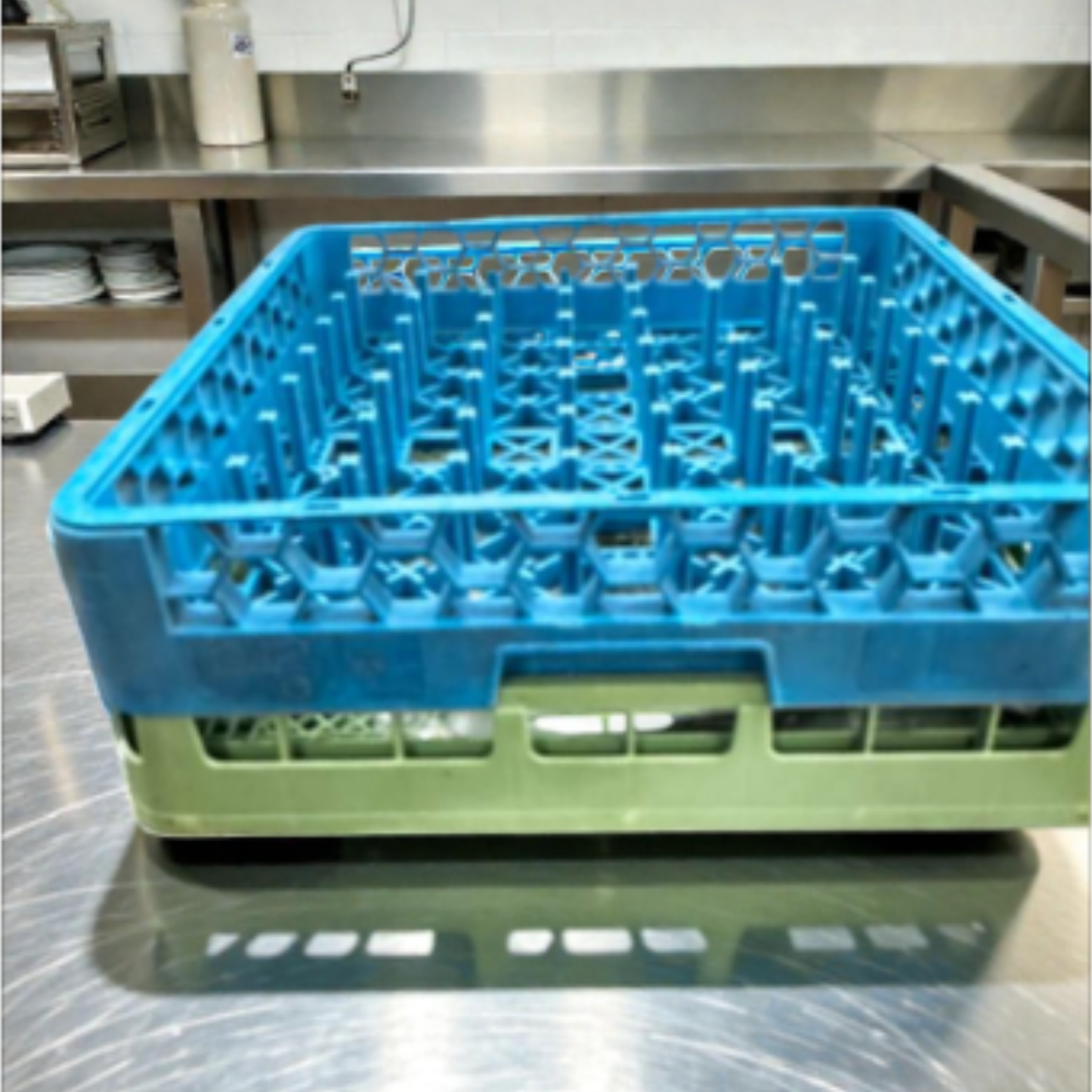 Excellent Condition – Commercial Dishwasher Peg Rack Set – Quantity 2 – Full-Size Dishwashing Racks – Blue / Green – Ready for Use!