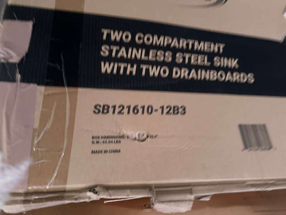 Brand New Premium Condition – KoolMore SB121610-12B3 – Commercial Two-Compartment Stainless Steel Sink with Dual Drainboards – NSF Certified – Never Used in Original Box!