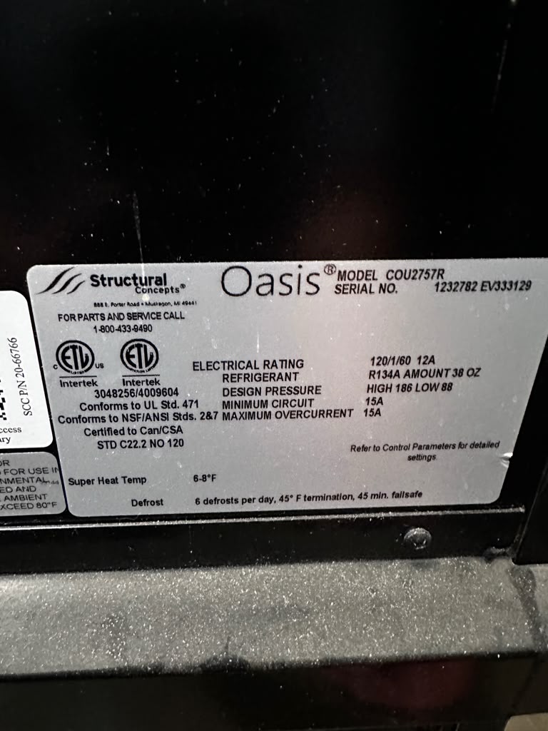 Superior Condition – Structural Concepts Oasis COU2757R – 27½″ Dual-Temperature Service/Self-Service Merchandiser – 120V – Fully Tested & Operational!