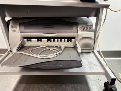 Optimal Condition – Complete Mobile Computer Workstation Bundle – Dell Monitor, Desktop Computer, Keyboard, Mouse, Printer, Speakers & Rolling Equipment Cart – Fully Tested & Operational!